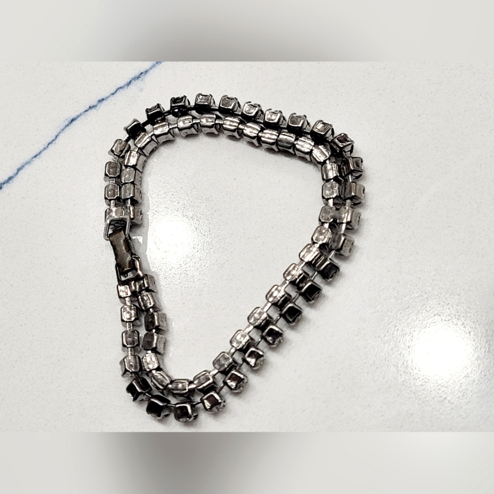 VINTAGE Double rhinestone chain link tennis bracelet, 7" - Picture 16 of 16